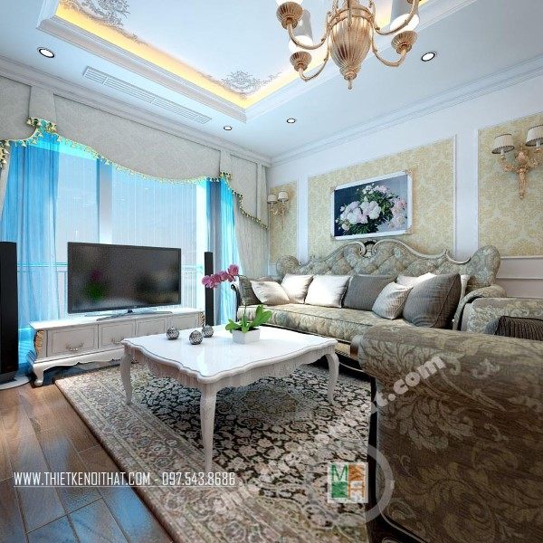 Thiết kế nội thất phòng khách chung cư Tân Cổ Điển Ngọc Khánh